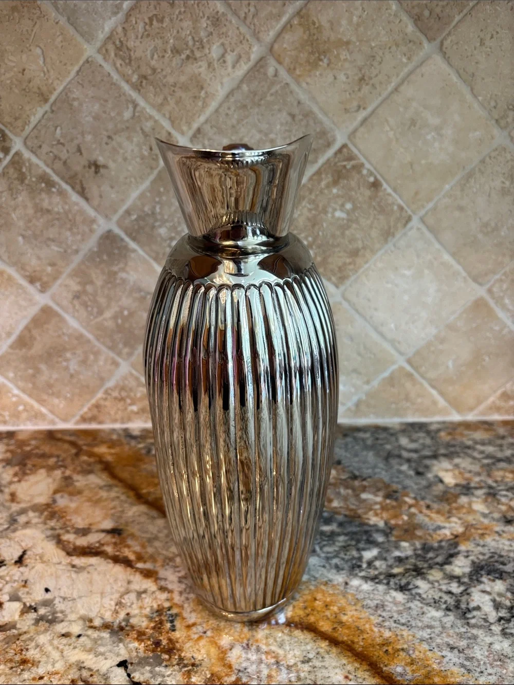 Elegant Nickel Ribbed Brass Pitcher- 11 in Barware Servewear
